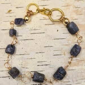 Nature's Raw Sapphire In Classic Bohemian Bracelet In Gold Plated